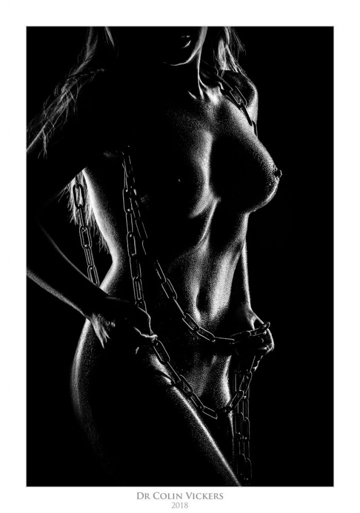 Amber Karis Bassick nude covered in oil playing with chains