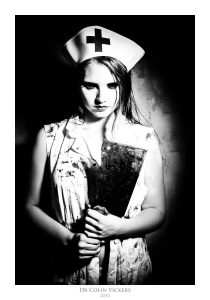 Fine Art Nude Photographer Vienna - Nurse With Butchers Knife and Covered In Blood