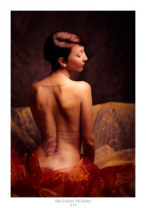 Fine Art Nude Photographer Vienna - Artistic Tattooed Nude Woman In Red Fabric