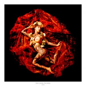 Fine Art Nude Photographer Vienna - Artistic Tattooed Nude Woman In Red Fabric